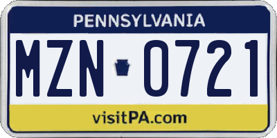 PA license plate MZN0721