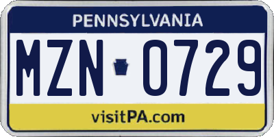 PA license plate MZN0729