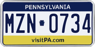 PA license plate MZN0734