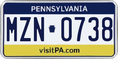 PA license plate MZN0738
