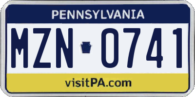 PA license plate MZN0741