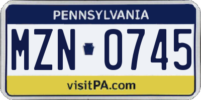 PA license plate MZN0745