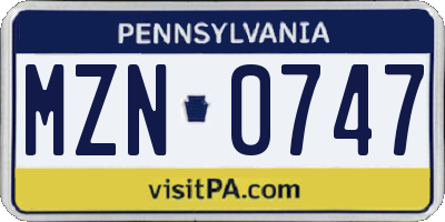 PA license plate MZN0747