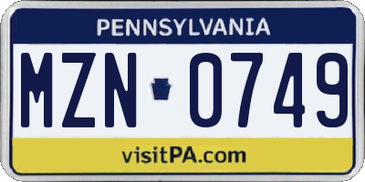 PA license plate MZN0749