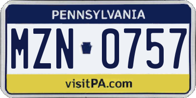 PA license plate MZN0757
