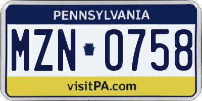 PA license plate MZN0758