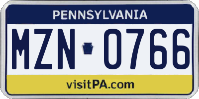 PA license plate MZN0766