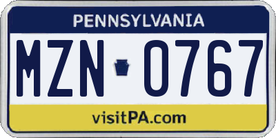 PA license plate MZN0767