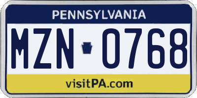 PA license plate MZN0768