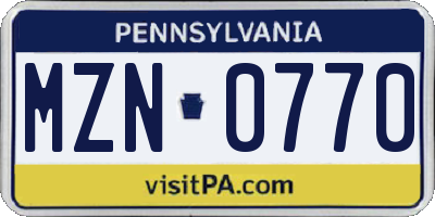 PA license plate MZN0770