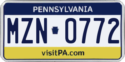 PA license plate MZN0772