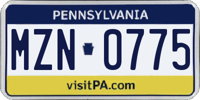 PA license plate MZN0775