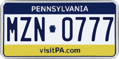PA license plate MZN0777