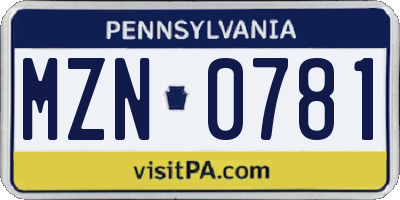 PA license plate MZN0781