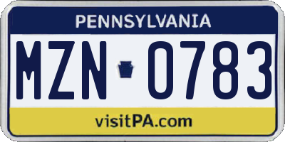 PA license plate MZN0783