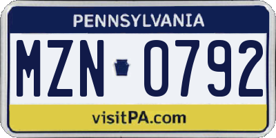 PA license plate MZN0792