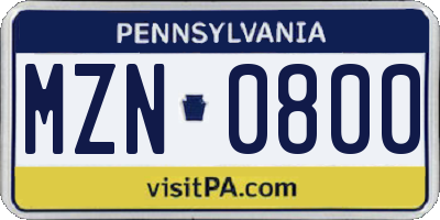 PA license plate MZN0800