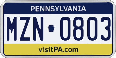 PA license plate MZN0803