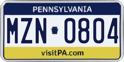 PA license plate MZN0804