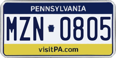 PA license plate MZN0805