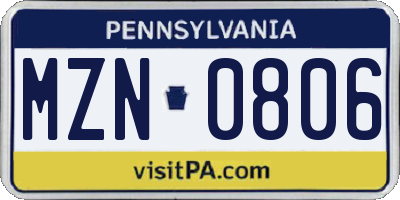 PA license plate MZN0806