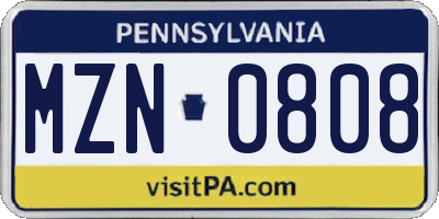 PA license plate MZN0808