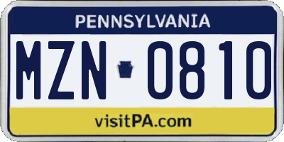 PA license plate MZN0810