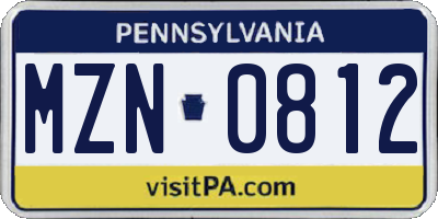 PA license plate MZN0812