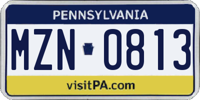 PA license plate MZN0813