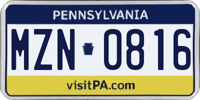 PA license plate MZN0816
