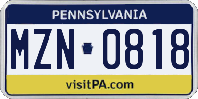 PA license plate MZN0818