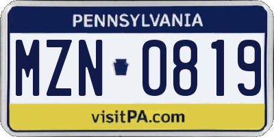 PA license plate MZN0819
