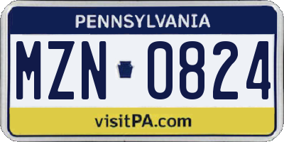 PA license plate MZN0824