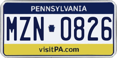 PA license plate MZN0826