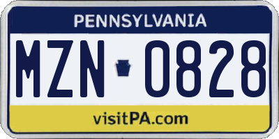 PA license plate MZN0828