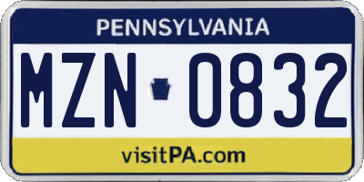 PA license plate MZN0832