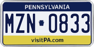 PA license plate MZN0833