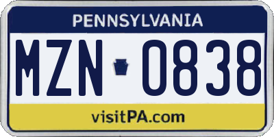 PA license plate MZN0838