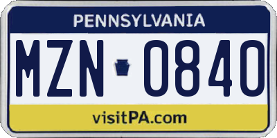 PA license plate MZN0840