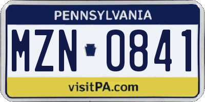 PA license plate MZN0841