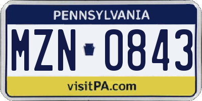 PA license plate MZN0843
