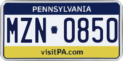PA license plate MZN0850