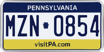 PA license plate MZN0854
