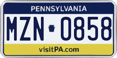PA license plate MZN0858