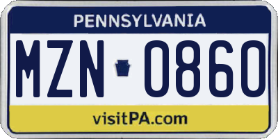 PA license plate MZN0860