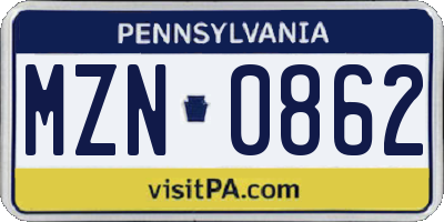 PA license plate MZN0862