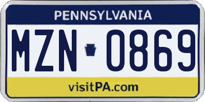 PA license plate MZN0869