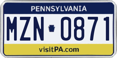 PA license plate MZN0871