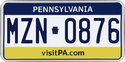 PA license plate MZN0876