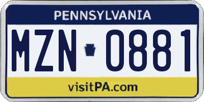 PA license plate MZN0881